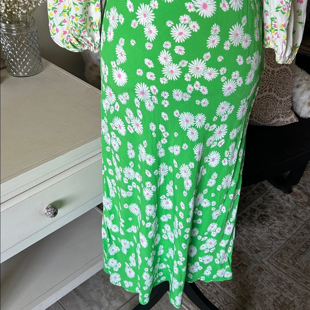 Rixo X target Vtg 70’s green floral spring puff balloon sleeve midi dress S/M 4 - Picture 3 of 11